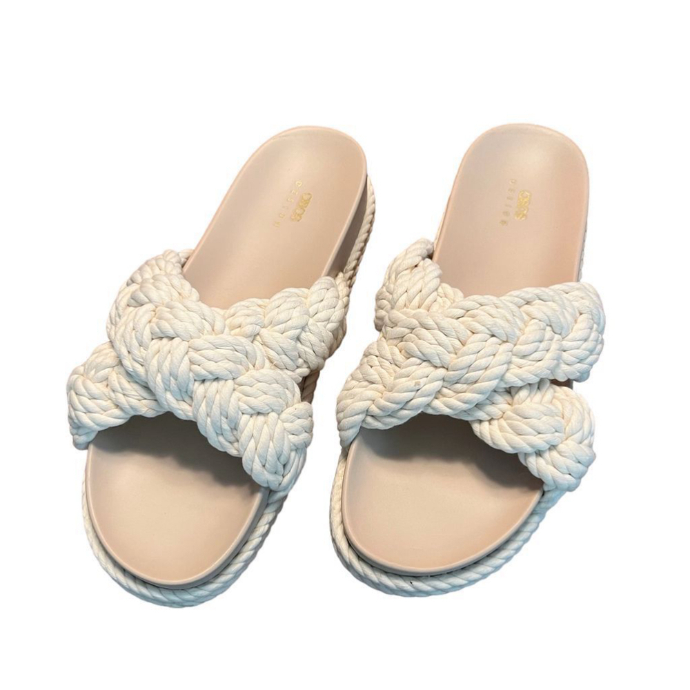 ASOS Braided Rope Slide Sandals in Cream